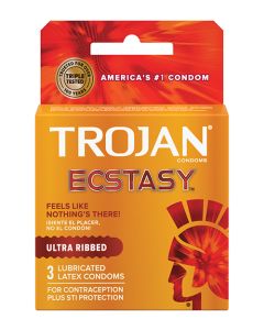 Trojan Ultra Ribbed Ecstasy Condoms - Box of 3