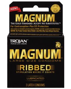 Trojan Magnum Ribbed Condoms - Box of 3