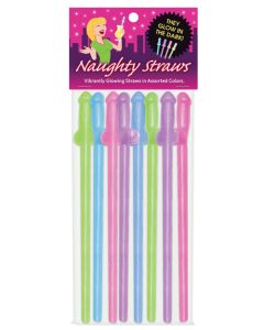 Glow in the Dark Penis Straws - Asst. Colors Pack of 8