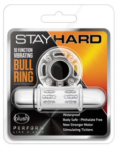 Blush Stay Hard 10 Function Vibrating Bull Ring Cock Ring - Clear