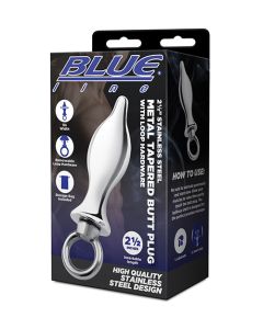 Blue Line 2.5" Stainless Steel Metal Tapered Butt Plug With Loop Hardware
