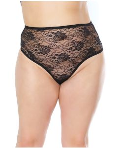 Stretch Lace High Waist Thong Black OS/XL