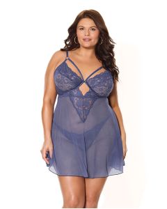 Twilight Fever Lace & Mesh Babydoll w/G-String - Navy