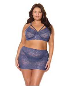 Twilight Fever Lace Bra & Skirt - Navy