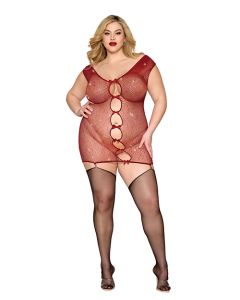 Seamless Chemise w/Rhinestone Accents & Mini Suspender Clips - Ox Blood QN
