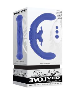 Evolved Lovebirds Curved Dual-Ended Rabbit Vibe w/Remote Control - Blue