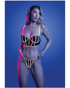 Solar Flare Flash Reflective Binding Underwire Bra & Thong - Black