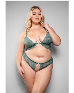 Temptress Aerin Lace Bra w/Removable Chain & Panty 2 pc Set - Green 3X/4X