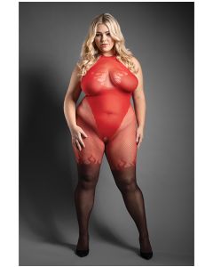 Sheer Eternal Flame Halter Open Crotch Bodystocking - Red/Black QN