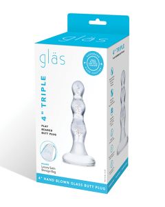 Glas Triple Play Beaded Butt Plug - Clear