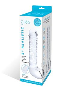 Glas 8" Realistic Ribbed Glass G-Spot Dildo w/Balls - Clear