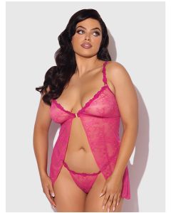 Yvone Lace Babydoll w/Front Closure & G-String 2 pc Set - Pink