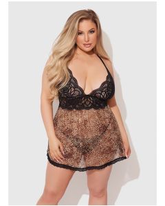 Felicia Mesh and Lace Babydoll w/G-String 2 pc Set - Leopard