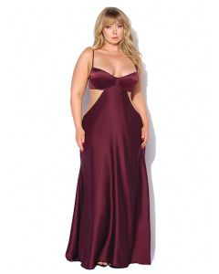 Brigeta Satin Cut Out Long Dress - Burgundy