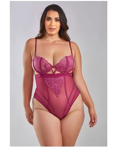 Quinn Cross Dyed Galloon Lace & Mesh Teddy Wine