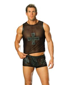 Leather and Mesh Shorts
