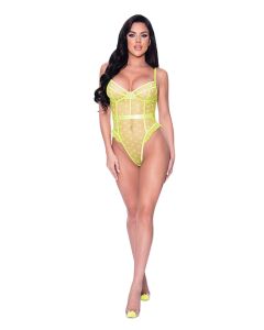 Love Star High Leg Teddy w/Snap Crotch Chartreuse