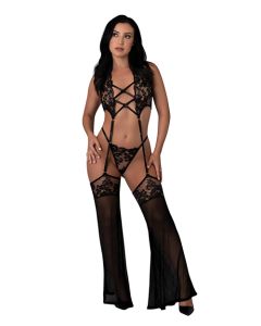 Black Cherry Plunge Top w/Removable Chaps & Cheeky Panty Set