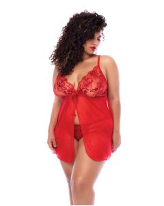 Sequin Embellished Babydoll w/G-String - Red