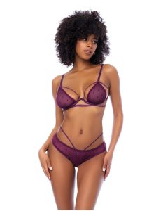 Dot Mesh Underwire Top w/Open Back Panty - Wine L/XL