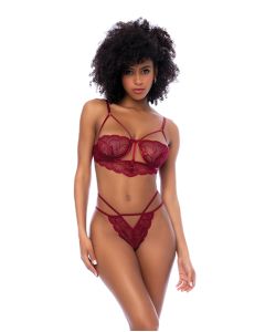 Lace Underwire Top w/Thong 2 pc Set - Rosewood