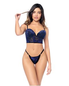 Underwire Bustier w/Removeable Straps & Adjustable Panty 2 pc Set - Black/Blue
