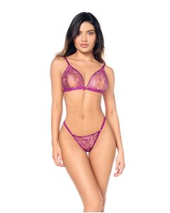 Sheer Lace Triangle Top w/Panty 2 pc Set - Pink