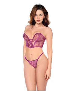 Mesh Bustier & G-String w/Adjustable Sides 2 pc Set - Pink