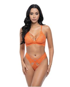 Amina Scallop Lace & Mesh Bralette w/Panty 2 pc Set - Dragon Fire Orange