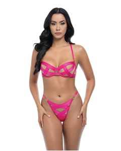 Raelynn Satin Strappy Underwire Bra w/G-String 2 pc Set - Pink Yarrow LG