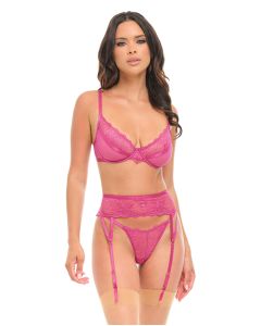 Julia Lace & Mesh 3 pc Set w/G-String - Rose