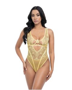 Tiana Scallop Lace & Mesh Underwire Teddy - Pale Banana
