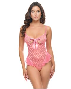 Aubrielle Diamond Mesh Underwire Teddy - Pink LG