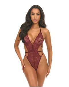 Lina Lace Halter Teddy - Zinfandel S/M