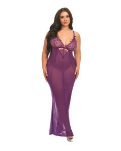 Katana Mesh & Eyelash Lace Gown - Purple