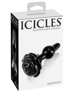 Icicles No. 77 Hand Blown Glass Rose Butt Plug - Black