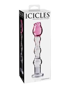 Icicles No. 12 Hand Blown Glass Massager - Clear w/Rose Tip