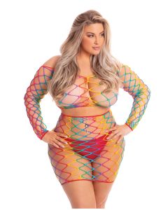 Pink Lipstick Pot of Gold Skirt Set Rainbow QN