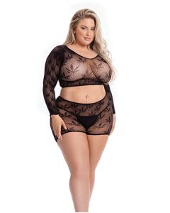 Pink Lipstick Leaf it to Me Long Sleeve Crop Top & Short