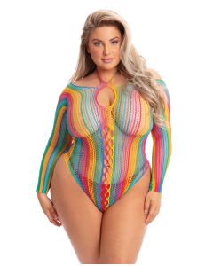Pink Lipstick More Color Long Sleeve Bodysuit Rainbow QN