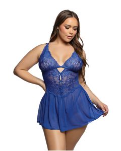 Enchanted Dream Lace & Mesh Baby Doll w/Chantilly Stretch Thong - Cobalt Blue