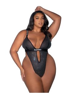 Playboy Disco Fever Rhinestone & Spandex Teddy - Black
