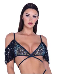 Sequin Fishnet Fringe Top - Black/Multi LG
