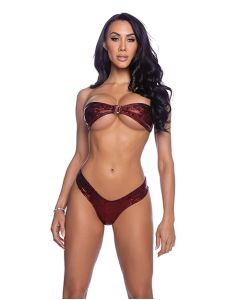 Shimmer Tie Back Tube Top w/Cheeky Panty 2 pc Set - Red O/S