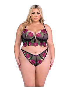 Peony Paradise Underwire Bralette & G-String - Black
