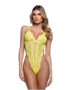 Kiss & Bloom Floral Eyelash Lace and Mesh Teddy - Yellow LG