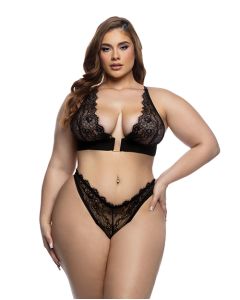 Fever Dream Chantilly Eyelash Lace and Stretch Satin Bralette w/Thong - Black