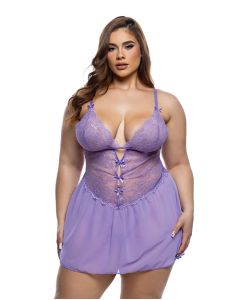 Paradise Dream Lace and Mesh Babydoll w/Thong - Lilac