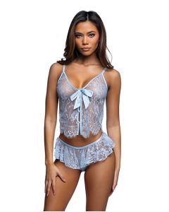 Lace Essentials Lace Camisole w/Ruffle Shorts 2 pc Set - Light Blue