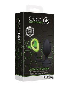Shots Ouch Butt Plug w/Cock Ring & Ball Strap - Glow in the Dark